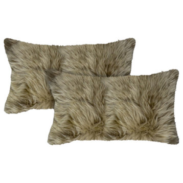 2-Pack New Zealand Sheepskin Pillow 12"x20", Taupe