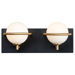 Maxim Lighting - Maxim Lighting 21602SWBKGLD Revolve - 13" 10W 2 LED Bath Vanity - Revolve 13" 10W 2 LED Bath Vanity Black/Gold Satin White GlassSatin White glass globes are nested behind rings of Gold which dramatically contrasts against the Black metal background. Soft and natural light is provided by replaceable G9 LED lamps which are included in each fixture.5 Years300010008030000 HoursMounting Direction: Up/DownShade Included: yesDimable: yesBlack/Gold Finish with Satin White GlassSatin White glass globes are nested behind rings of Gold which dramatically contrasts against the Black metal background. Soft and natural light is provided by replaceable G9 LED lamps which are included in each fixture. 5 Years3000 / 1000 / 80 / 30000 Hours / Mounting Direction: Up/Down / Shade Included: yes / Dimable: yes. *Number of Bulbs: 2 *Wattage: 5W * BulbType: G9 LED *Bulb Included: Yes *UL Approved: Yes