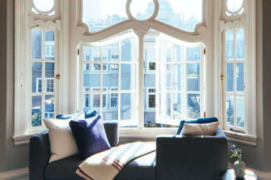 Bedroom - mid-sized victorian master bedroom idea in San Francisco with gray walls