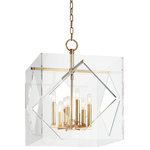 Hudson Valley Lighting - Travis, 20" Pendant, Aged Brass Finish, Clear Acrylic - Bring the golden age of Hollywood into your design with the Travis 8-Light Pendant, which hangs from an aged brass chain and features a transparent, cubic shade with diamond-shaped cutouts. The sharp design of the piece seamlessly blends modern and classical styles. The Travis pendant makes for a stunning addition to a dining room or foyer.