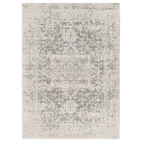 Harput Traditional Black and Light Gray Area Rug, 7'10"x10'3"