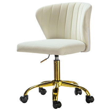Swivel Task Chair With Tufted Back, Ivory