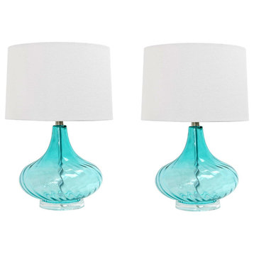 Lt3214-Blu Glass Table Lamp With Shade, Light Blue, Pack of 2