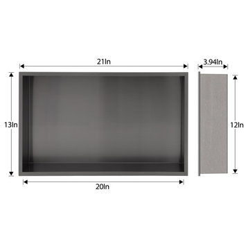Black Shower Niche Stainless steel Rectangular Bathroom Single Shelf, 20x12