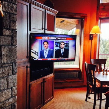 TV on swing arm to make tv more visible