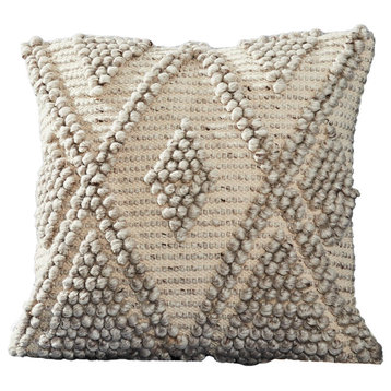 Benzara BM276702 18" Decorative Throw Pillow Cover, Diamond Pattern, Beige