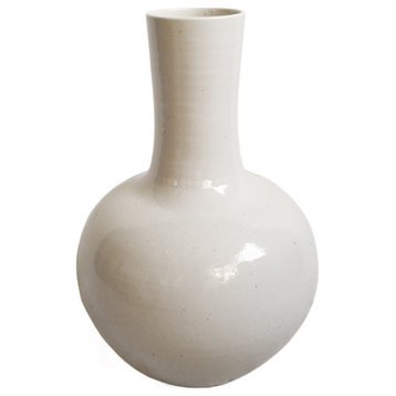 White Long Neck Ceramic Vase