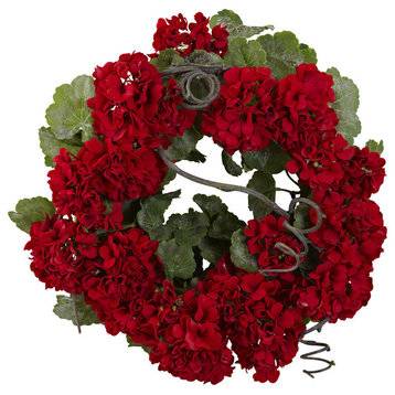 17" Geranium Wreath, Red and Green