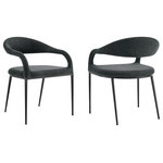 Armen Living - Morgan Matte Black and Charcoal Upholstered Dining Chairs, Set of 2 - Transform any space with the luxurious charm and comfort of the Morgan Dining Chair in Fabric and Metal - Set of 2 by Armen Living. The cozy yet streamlined profile of our chair offers comfort with a touch of opulence. Its beautifully curved back and seamlessly flowing arms lend refinement to this dining chair and any room you put it in. The back, arms, and seat cushion are fully upholstered to offer hours of comfort. The Morgan chair is covered in performance fabric, which provides easy care and maintenance. Perched on four slender legs, this dining chair serves as a stylish complement to any contemporary or modern room. From casual to formal meals, elevate your eat-in kitchens and dining rooms to the simple elegance of the Morgan Dining Chair. Beyond dining, it can offer a chic and comfortable accent chair anywhere from your living space to your home office. Available as a set of two, the Morgan Upholstered Dining Chair comes in matte black iron with Light Gray, Charcoal, or Blue Fabric, or brushed stainless steel with Light Gray, Charcoal, or Blue Fabric to bring  comfort and grace to your home.