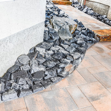 Kootenay Brownstone Steps Entering to the Paving Stone Patio