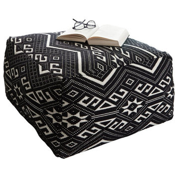 Coaster Contemporary Cotton Square Upholstery Ottoman in Black