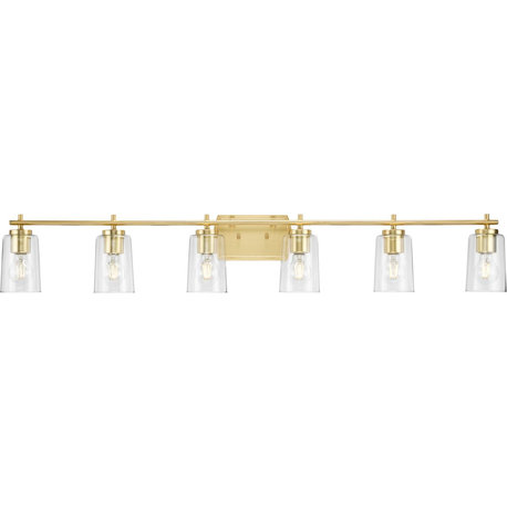 Adley Collection 48-1/2" 6-Light Satin Brass Clear Glass Bath Vanity Light