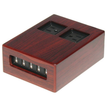 Power Hub 5 USB + 2 AC Charging Station, Walnut, 4 Short Cords (Lightning)
