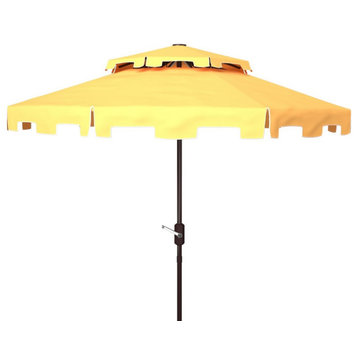 Safavieh Outdoor Zimmerman 9ft Double Top Market Umbrella Yellow/White Trim