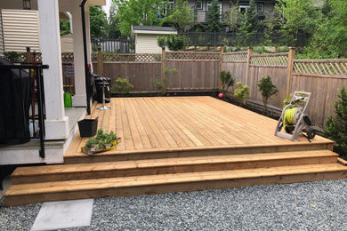 Pressure treated deck with aluminum awning cover over entrance