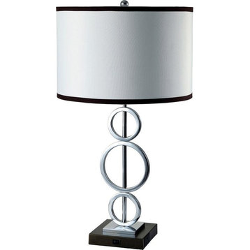 3 Ring Metal Table Lamp, White With  Convenient Outlet