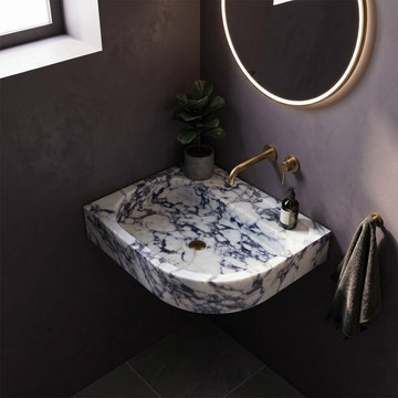 Title: Calacatta Viola Marble Wall-Mount Right Corner Sink (24")