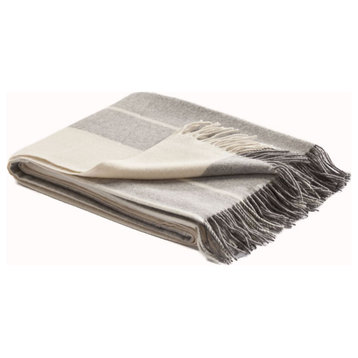 5.75' X 4.25' Gray and Beige Merino Wool Throw Blanket