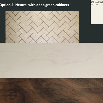 Option 2: Neutral with deep green cabinets