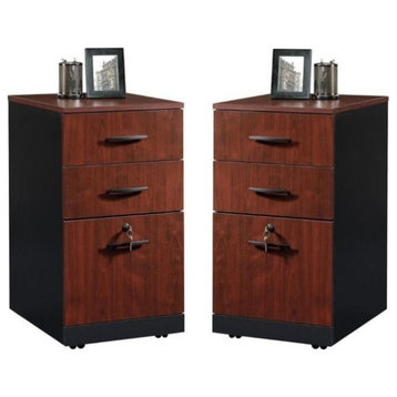Home Square 3 Drawer Wood Filing Cabinet Set in Classic Cherry (Set of 2)