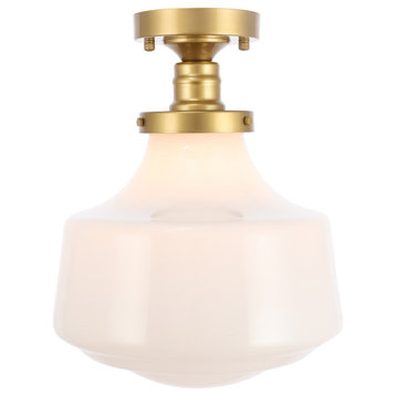 Brass Finish And Frosted White Glass 1-Light Flush Mount