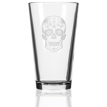 Sugar Skull Pint Glass, 16 oz, Set of 4