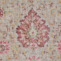 Vintage Victorian rug fabric maroon pink chenille velvet upholstery - Upholstery Fabric