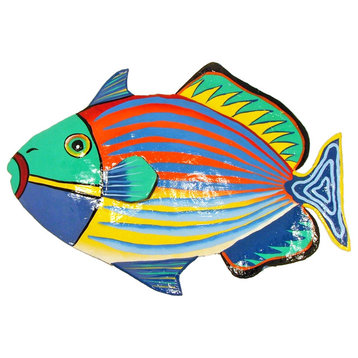 Hand Crafted Tropical Striped Trigger Fish Haitian Metal