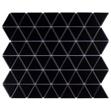 1.5x1.5 Triangle White Porcelain Mosaic Tile Backsplash, SATIN, Black