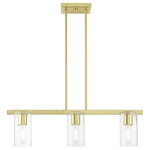 Livex Lighting - Livex Lighting 3 Light Steel Linear Chandelier With Satin Brass Finish 49273-12 - The Clarion transitional three light linear chandelier will bring posh sophistication to your decor. The angular frame and clear cylinder glass give this satin brass finish a sleek, contemporary look.