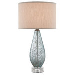 Currey and Company - Optimist 1 Light Table Lamps in Pale Blue Glass/Clear with Natural Linen Shade - Not unlike the serene beauty of a winter snowstorm seen through a copse of trees  the mouth-blown glass artistry of the Optimist Table Lamp has similar pale blue tones to its speckled glass. The optic crystal base upon which the body perches anchors the lamp. The natural linen shade brings added elemental style to this creation that would bring such loveliness to bedside tables  a special table arranged with elegant accessories or any number of spots in the well-appointed home.&nbsp