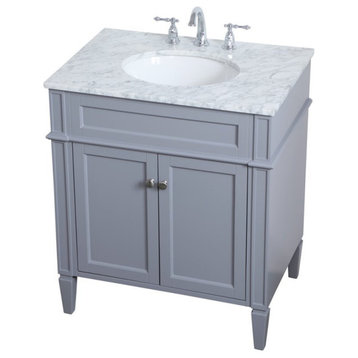 Elegant Decor Williams 30" Single Marble Top Bathroom Vanity in Gray