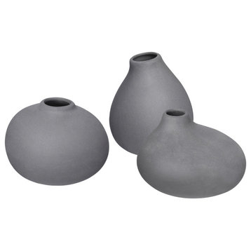 Nona Set of 3 Mini Vases, Pewter/Dark Gray