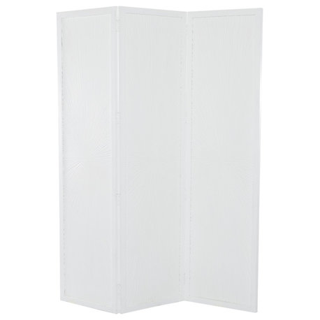 Black Mango Wood Room Divider with Starburst Pattern and Hinged Panels, White