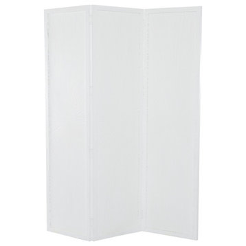 Contemporary Room Divider, 3 Hinged Panels With Carved Starburst Pattern, White