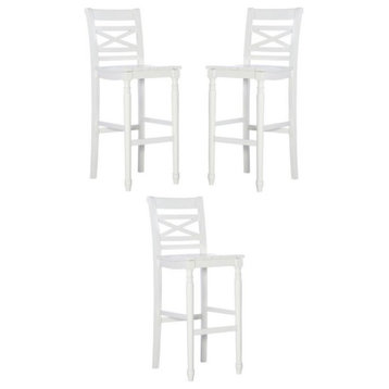 Home Square 30.25" Wood Bar Stool in White Finish - Set of 3