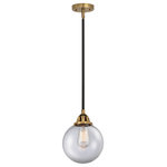 Innovations Lighting - Beacon Mini Pendant, Black Antique Brass, Clear, Clear - The Nouveau 2 is a highly detailed work of art that draws the eyes into its base and arm detail. The true show stopping piece is the beautifully curved glass shade that's sure to wow you and guests alike.