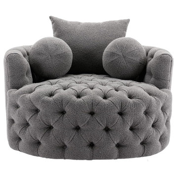 Elegant Swivel Accent Chair, Deep Tufted Seat & Curved Back, Dark Gray Chenille