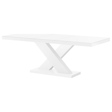 LENON Dining Table with Extension, White/White