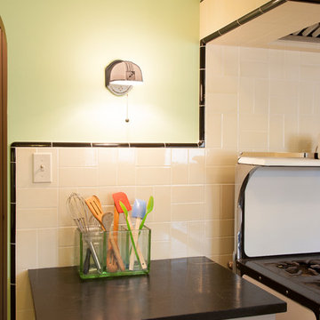 The tiles were carefully laid out for a precision installation. The vintage scon