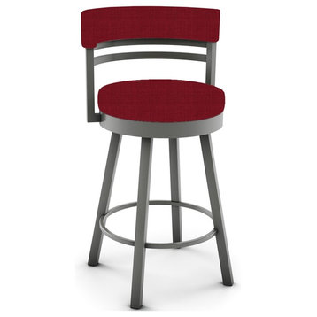 Round Swivel Counter Bar Stool - Canadian Made, Titanium Frame - Flame Red Seat,