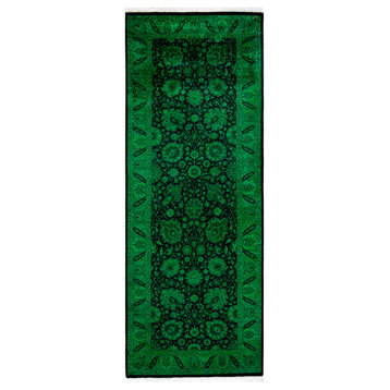 Fine Vibrance, One-of-a-Kind Hand-Knotted Area Rug Green, 3' 0" x 8' 1"