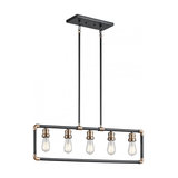 Black And Natural Brass 5lt Linear Chandelier - 5 x 60W E27
