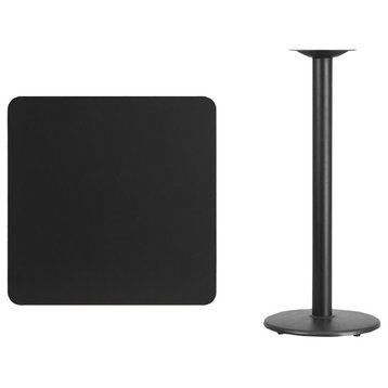 30" Square Black Laminate Table Top With 18" Round Bar Height Table Base