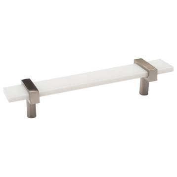 Sietto Adjustable 7" White Glass Bar Pull With Satin Nickel Base