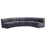 Meridian Furniture - Limitless Velvet Upholstered 5-Piece Modular Sectional, Gray - Invest in your home's comfort with this Limitless 5 Piece Sectional. This modular unit offers tons of flexibility in the number of ways that you can put each piece in the Limitless collection together to get the ideal customized look. Upholstered in grey velvet, this beautiful piece is soft and cool to the touch, so you can feel comfortable from every angle. Button and channel tufting add to this unit's upscale look and contemporary charm.