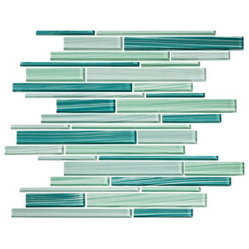 12"x15" Tropical Reflections Hand-Painted Glass Strip Mosaic, Single Sheet
