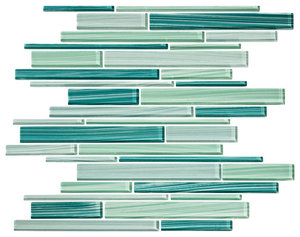 12"x15" Tropical Reflections Hand-Painted Glass Strip Mosaic, Single Sheet