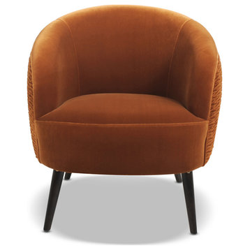 London Ruched Barrel Accent Chair, Burnt Orange Velvet