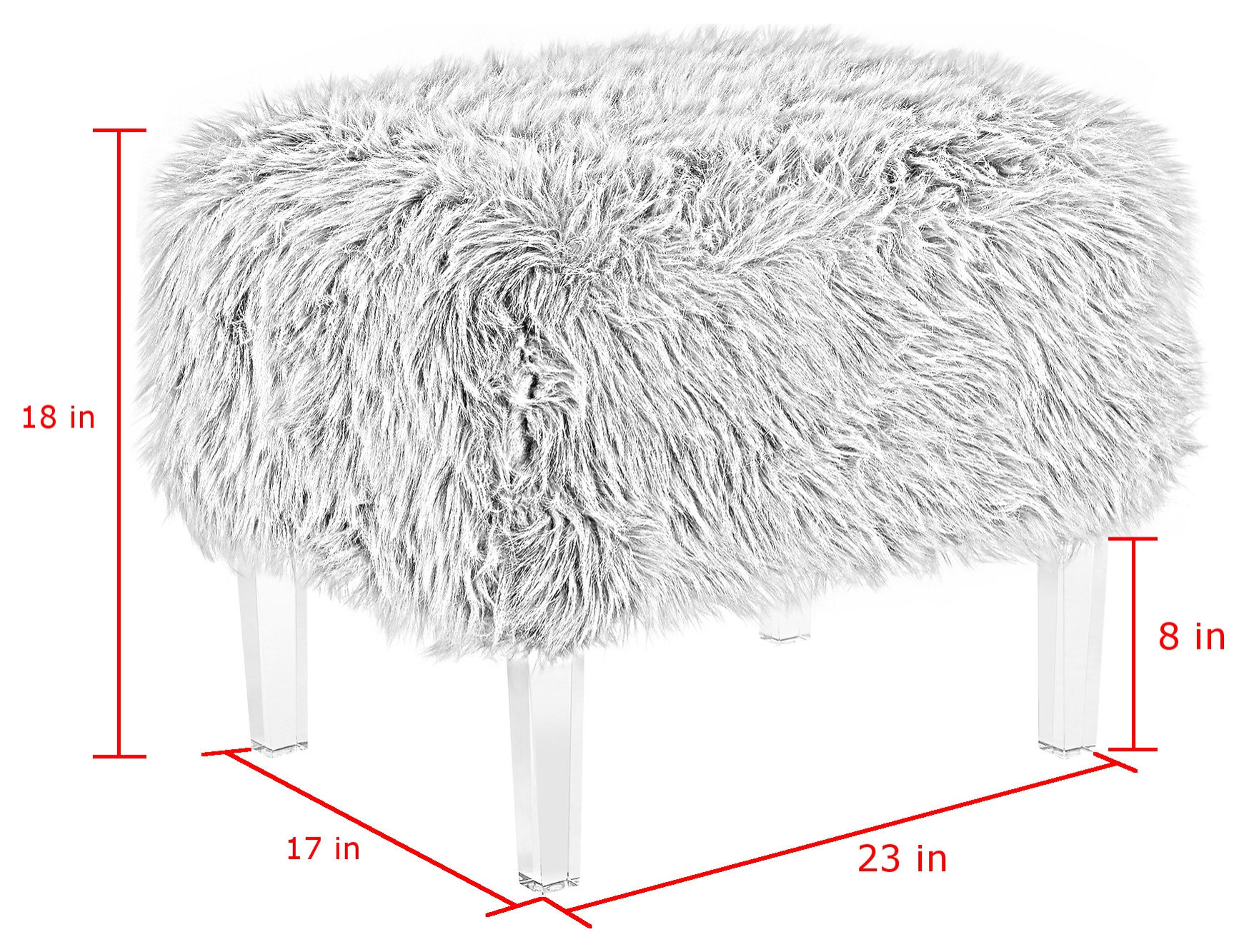 Theophania Luxe Faux Fur Acrylic Leg Ottoman, Rose